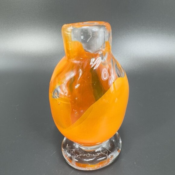 Vintage Hand Blown Art Glass Bud Vase Heavy Paperweight Signed Abstract Shape - Picture 10 of 10